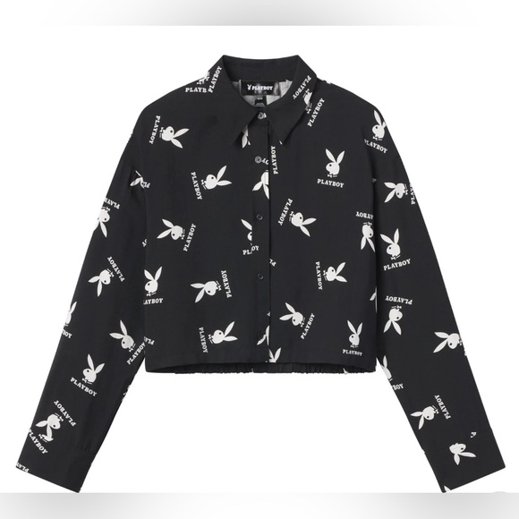 NWT Playboy Women's Cropped Button Down Shirt - Picture 1 of 8